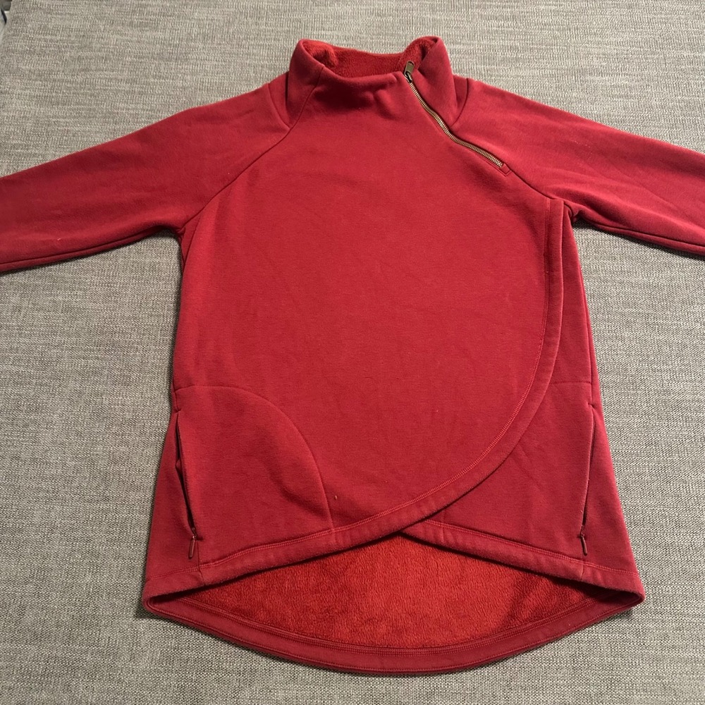 Athleta Cybele Asymmetric Zip Pullover Womens M Red Fleece Wrap Sweatshirt
